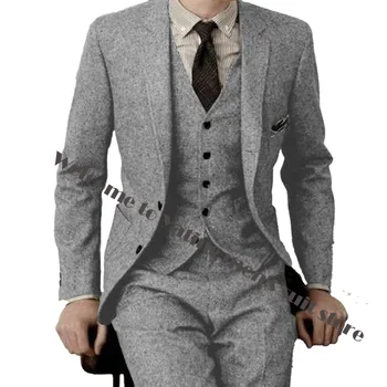 Элегантный мужской костюм, куртка в елочку, брюки, жилет, шерстяной блейзер из 3 предметов, официальный зимний индивидуальный наряд, деловой