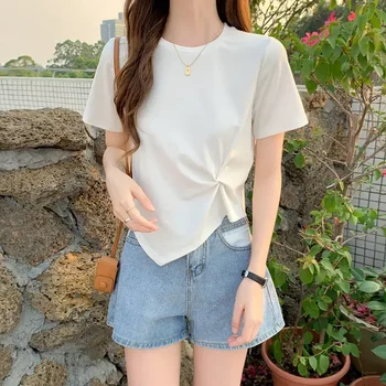 Женская эстетика, футболка с коротким рукавом, повседневные топы Harajuku, нерегулярные винтажные летние топы в стиле хип-хоп Y2k