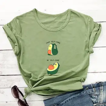 Милая женская футболка с авокадо из 100% хлопка, Унисекс, забавный Летний повседневный топ с коротким рукавом, тренировочная рубашка, футболка для отдыха