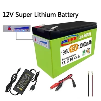 Батарея 12V 120Ah 18650 литиевая аккумуляторная батарея подходит для солнечной энергии и отображения заряда аккумулятора электромобиля + зарядное устройство 12V3A
