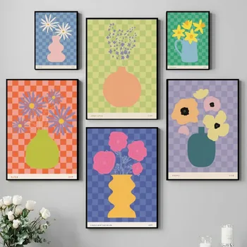 Цветочный плакат абстрактная картина Ландыш, маргаритка абстрактная ваза Печать на холсте настенное художественное украшение Украшение домашней комнаты