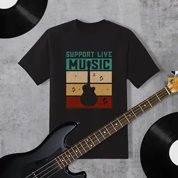 Поддержка музыки с живой музыкой на рубашке с силуэтом акустической гитары