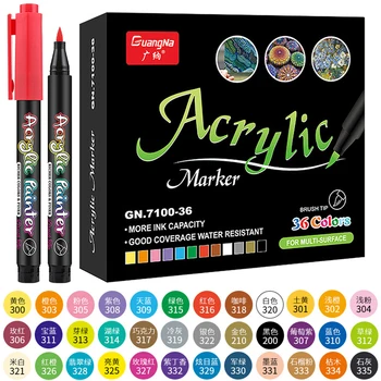 36 цветов Акриловая краска, художественные маркеры, нейлоновая кисточка, непрозрачная краска на водной основе, быстросохнущая для всех поверхностей, Стационарные принадлежности