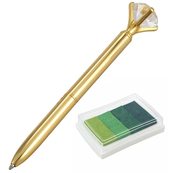 Мультиградиентный зеленый, 4 цвета, Штемпельная подушечка на масляной основе и шариковая ручка Kawaii, шариковая ручка из сплава с большим бриллиантом