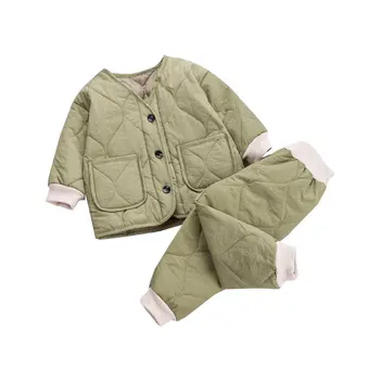 Новая зимняя детская теплая одежда, осенняя хлопковая куртка для мальчиков и девочек, брюки, 2 шт./компл., повседневные спортивные костюмы для малышей