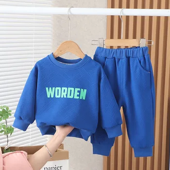 Корейская детская одежда, одежда для мальчиков от 12 до 18 месяцев, пуловер с буквенным принтом, свитер с длинным рукавом и брюки, комплект одежды для мальчиков