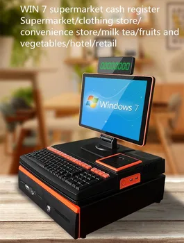 Бесплатная доставка 14,1-дюймовый сенсорный экран, кассовый аппарат, клавиатура, встроенный 58-мм принтер, компьютерная POS-система, кассовый аппарат 