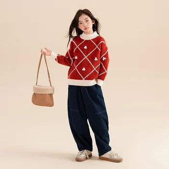 Осенне-зимний свитер для девочек, детский теплый зимний трикотаж, утолщенная зимняя одежда с высоким воротом наполовину