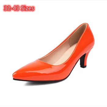 Оранжевые Черно-белые туфли Lady Kitten на каблуках 6 см С Острым носком, Платье-слипон из лакированной кожи, Туфли-шпильки на широкой И Узкой ножке 43