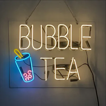 Неоновая вывеска для чайной чашки с пузырьками, изготовленная на заказ из настоящей стеклянной трубки ручной работы, реклама магазина Drink Bar, Настенный декор для вечеринок, лампа-дисплей 19 