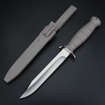 Охотничий нож для выживания на открытом воздухе D2 в кожаных ножнах с фиксированным лезвием, резиновая ручка, стальной нож