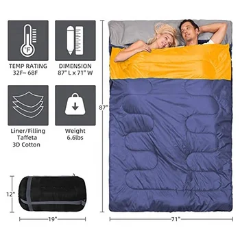 Семейный удобный для переноски OEM кемпинг L размер ветрозащитная подкладка на молнии теплые удобные съемные подушки двойной спальный мешок