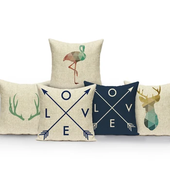 Чехол для подушки с животными в скандинавской геометрии, олень, слон, фламинго, домашний декор, наволочка для дивана, декор для гостиной, наволочки