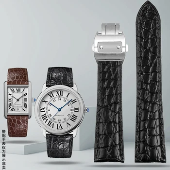 Для механических часов Cartier tank calibo London solo Американские часы из крокодиловой кожи с мужским ремешком 20мм 22мм 23мм 24мм 25мм