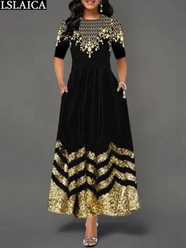 Женское вечернее платье в Африканском стиле С карманами, Винтажные Длинные платья, Модные Элегантные платья с коротким рукавом, Роскошь 2023, Большие размеры, Vestidos