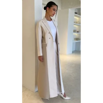 Элегантный двубортный женский пиджак с отворотом, основы моды, формальное повседневное длинное пальто для офисных леди, приталенный Всего 1 блейзер