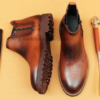 Высококачественные мужские кожаные ботинки, мужские ботинки 