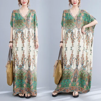 Индийско-Пакистанское платье Для женщин, Богемный стиль, Бохо, Винтажные Африканские платья с модным принтом, Длинные Макси с V-образным вырезом, Этническая цыганская одежда