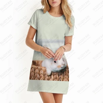 Летнее женское повседневное платье с коротким рукавом с 3D принтом 