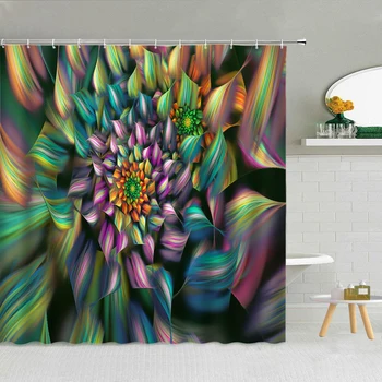 Комплект штор Крюк для штор с видом на сад Цветочная ткань Коробка для штор для ванной комнаты Экран для ванны