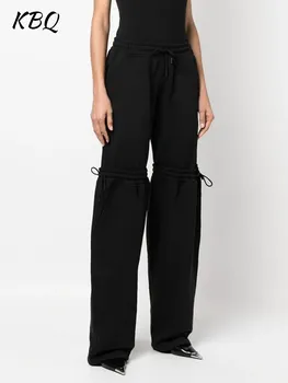 KBQ, Шикарные женские брюки для мытья посуды с завязками, с высокой талией, карманами в стиле пэчворк, однотонные уличные брюки, Новинка женской моды