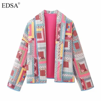 EDSA Женская Мода Новая Мода Универсальная Повседневная куртка Пальто Эластичный Свободный Кардиган Хлопковая Верхняя одежда с открытой строчкой