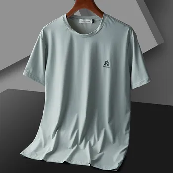 Летняя фирменная новинка SHAN BAO, мужская облегающая легкая футболка с короткими рукавами, простая повседневная одежда, тонкая футболка из ледяного шелка с круглым вырезом