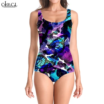 CLOOCL Женский цельный купальник с акварельным принтом бабочки, боди без рукавов с низким вырезом, модная пляжная одежда в стиле харадзюку