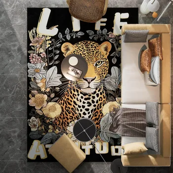 Дикие животные Леопард Тигр Лев Черная кошка Слон Современный ковер Гостиная Спальня Противоскользящий коврик для пола Подарок на день рождения Коврик