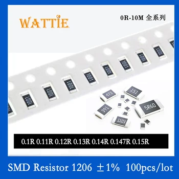 SMD резистор 1206 1% 0.1R 0.11R 0.12R 0.13R 0.14R 0.147R 0.15R 100 шт./лот микросхемные резисторы 1/4 Вт 3.2 мм * 1.6 мм с низким значением сопротивления