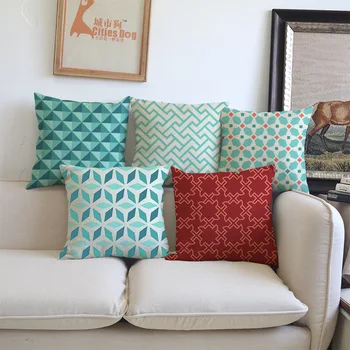 Геометрический зеленый чехол для подушки из хлопка и льна, подушки для дивана, домашний декор, декоративная наволочка, чехол для подушки 45x45 см