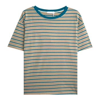 Простая и классическая повседневная футболка lazy wind в тонкую хлопковую полоску средней длины в тонкую полоску с короткими рукавами