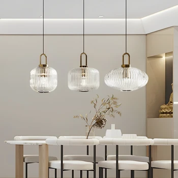 Современные минималистичные стеклянные подвесные светильники, японская светодиодная подвесная лампа для столовой, кухни, прикроватной тумбочки, Украшения для дома, Подвесной светильник