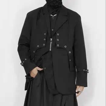 M-5XL Оригинальный мужской повседневный костюм, пальто, Ниша, Нерегулярная свободная куртка на молнии, Парикмахер, Певец, Костюмы большого размера