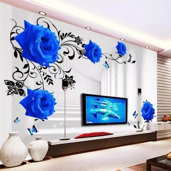 Пользовательские обои 3D фреска голубая роза стерео ТВ фон стены гостиная спальня обои для рабочего стола домашний декор обои из папье-маше