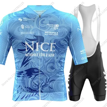 2024 Nice Métropole Team Велоспорт Джерси Комплект С Коротким Рукавом Франция Одежда Мужские Рубашки Для Шоссейных Велосипедов Костюм Велосипедный Нагрудник Шорты MTB