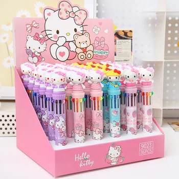 Sanrio Новая шариковая ручка Hello Kitty 18/36шт, 10-цветная, с милым рисунком, ручка для письма, школьные принадлежности, канцелярские принадлежности, ручки для студентов
