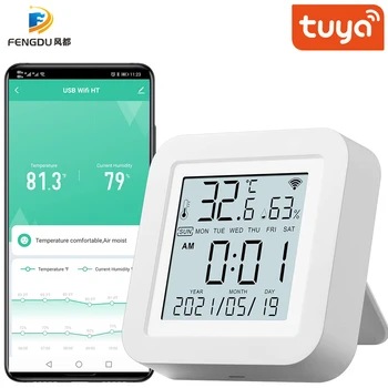 Alexa Умный дом Tuya Датчик температуры Влажности Гигрометр Термометр С ЖК дисплеем умный пульт дистанционного управления