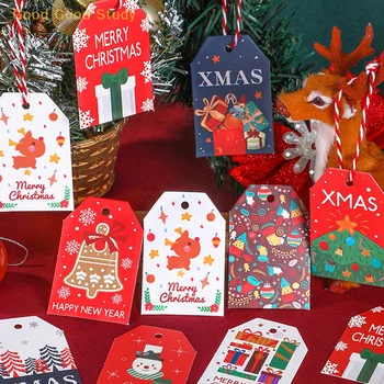 1 комплект рождественских бирок, бумажные украшения для рождественской елки, Маленькие подвески с веревкой, цветные печатные открытки, подвески, Рождественские подарки