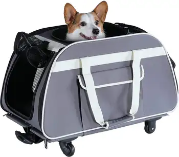 Складная Дорожная сумка для щенков в самолете, дышащая Сумка-рюкзак для собак и кошек на колесиках для домашних животных со съемными колесиками