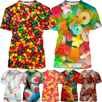 Летние Повседневные футболки с 3D-принтом Candy Chocolate, мужская и женская Модная одежда Унисекс, футболки Streatwear