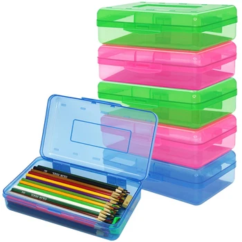 6 Упаковок пластиковых пеналов разных цветов, пенал для карандашей большой вместимости, прозрачный пенал с защелкивающейся крышкой.