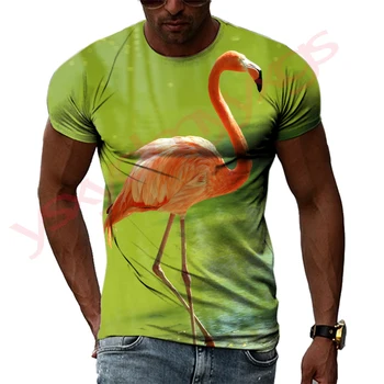 Летняя быстросохнущая мужская футболка Flamingo с 3D принтом в стиле хип-хоп, модная одежда с коротким рукавом и индивидуальным вырезом