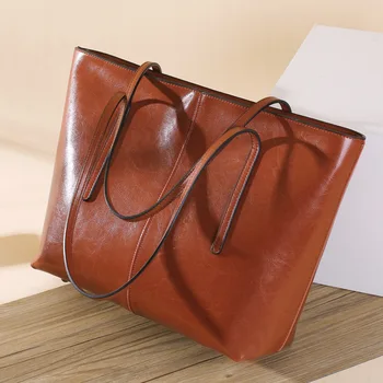 Женская сумка из натуральной кожи большой емкости 2023 года, модная женская сумка-тоут, женская ручная сумка через плечо из воловьей кожи