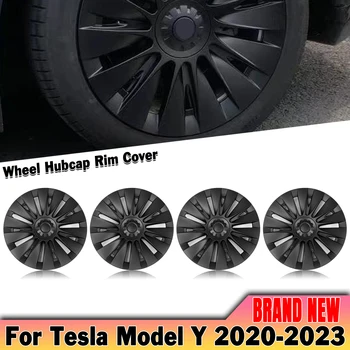 Для Tesla Модель Y 2020 2021 2022 2023 4 шт./компл. 19-дюймовая крышка колеса, колпаки для обода, Матовые черные колпаки для ступиц