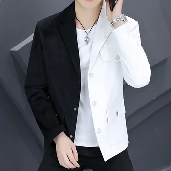 Мужской блейзер в корейском стиле, куртки, контрастный костюм в стиле пэчворк, мужской однобортный пиджак с внутренним карманом, красивая приталенная верхняя одежда