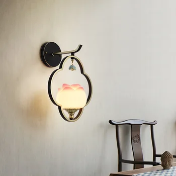 Современный Новый китайский настенный светильник Lotus Креативная прикроватная лампа Художественный коридор Спальня гостиная Входная лампа Декоративный настенный светильник