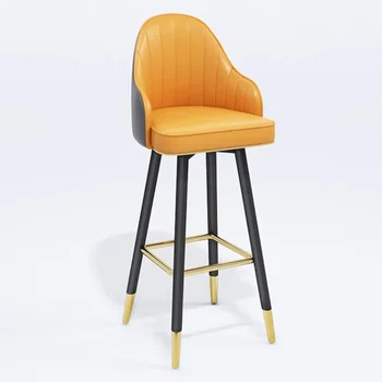 Легкий роскошный барный стул Современный простой Высокий стул Вращающийся стул Home Napa С кожаной спинкой Кассовый стул