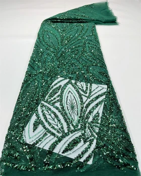 2023 Африканская вышивка Тюль Кружевная ткань роскошные блестки высококачественная Французская сетчатая кружевная ткань 5 ярдов для свадебного платья