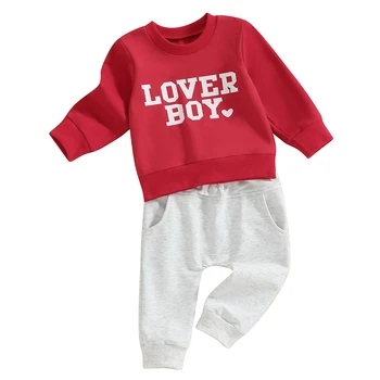 Bmnmsl Одежда на День Святого Валентина для маленьких мальчиков, толстовка с длинным рукавом + однотонные брюки, комплект одежды для малышей